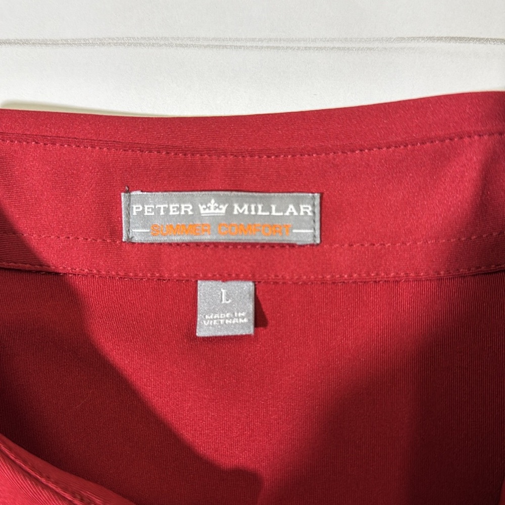 Peter Millar mens L Large red solid Sage Valley Golf summer comfort polo Shirt - Picture 2 of 4
